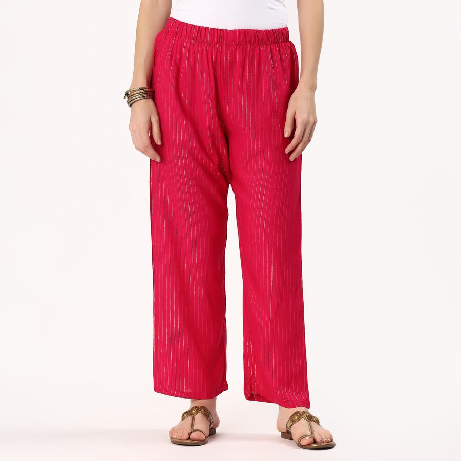 Women's Bright Crimson Red Wide-Leg Metallic Striped Palazzos, वाइन, large image number null