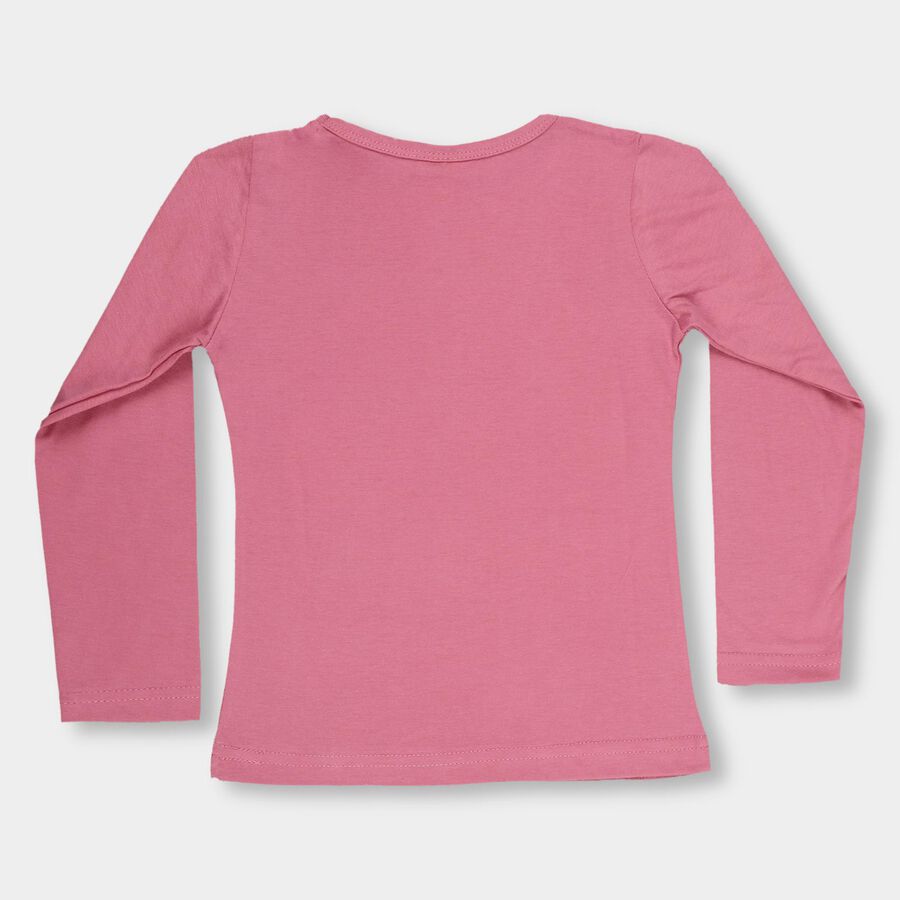 Girls' Muted Rose Pink Round Neck Casual Top, Pink, large image number null
