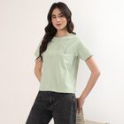 Women's Mint Green Cotton Round Neck Minimalist T-Shirt, हल्का हरा, small