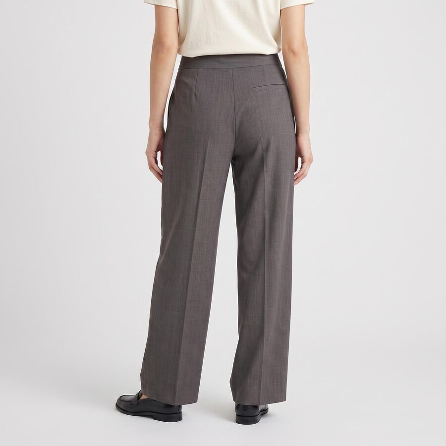 Women's Grey Wide Leg Belted Trousers, गहरा ग्रे, large