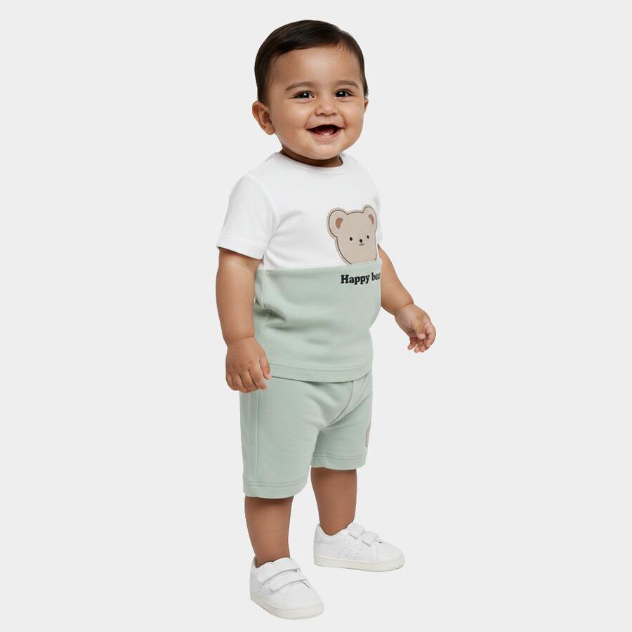 Infants' Mint Cotton Round Neck Bear Appliqu&eacute; Baba Suit, Light Green, large