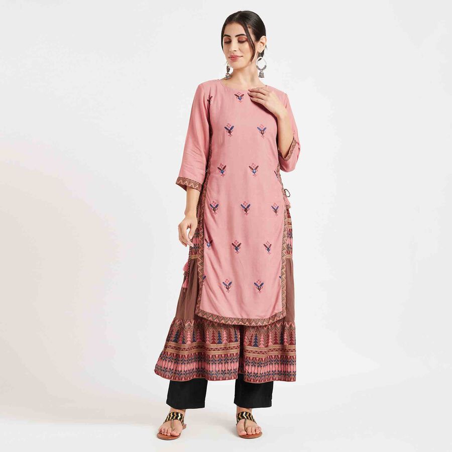Embroidered Kurta, Peach, large image number null