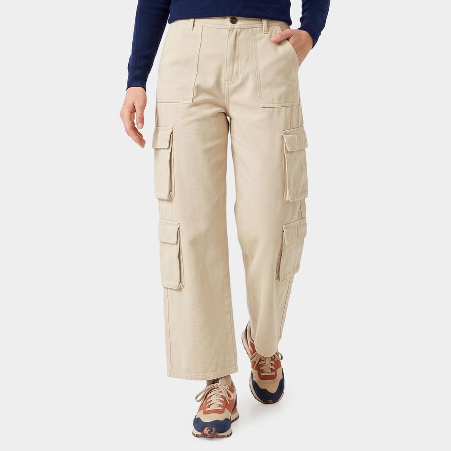 Women's Off White Straight Fit Cargo Trousers, ऑफ व्हाइट, large