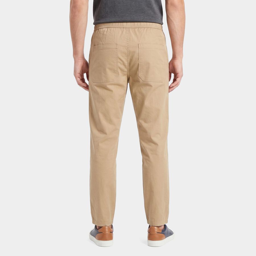 Men's Beige Slim Fit Drawstring Chino Trousers, गहरा पीला, large