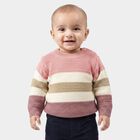 Infants' Pink Crew Neck Striped Pullover, गुलाबी, small