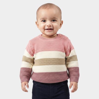 Infants' Pink Crew Neck Striped Pullover