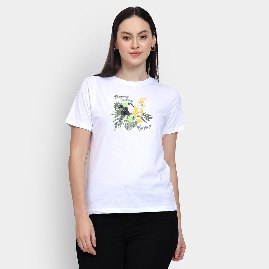 Ladies' 100% Cotton Round Neck T-Shirt , White, large
