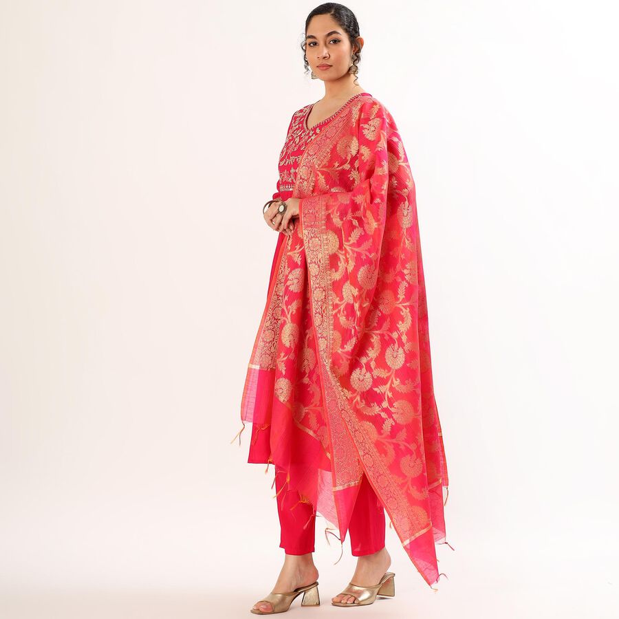 Women's Bright Raspberry Pink Embroidered Ethnic Set, Fuchsia, large image number null