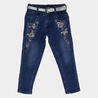 Girls' Navy Blue Regular Fit Butterfly Embroidered Jeans, Dark Blue, small