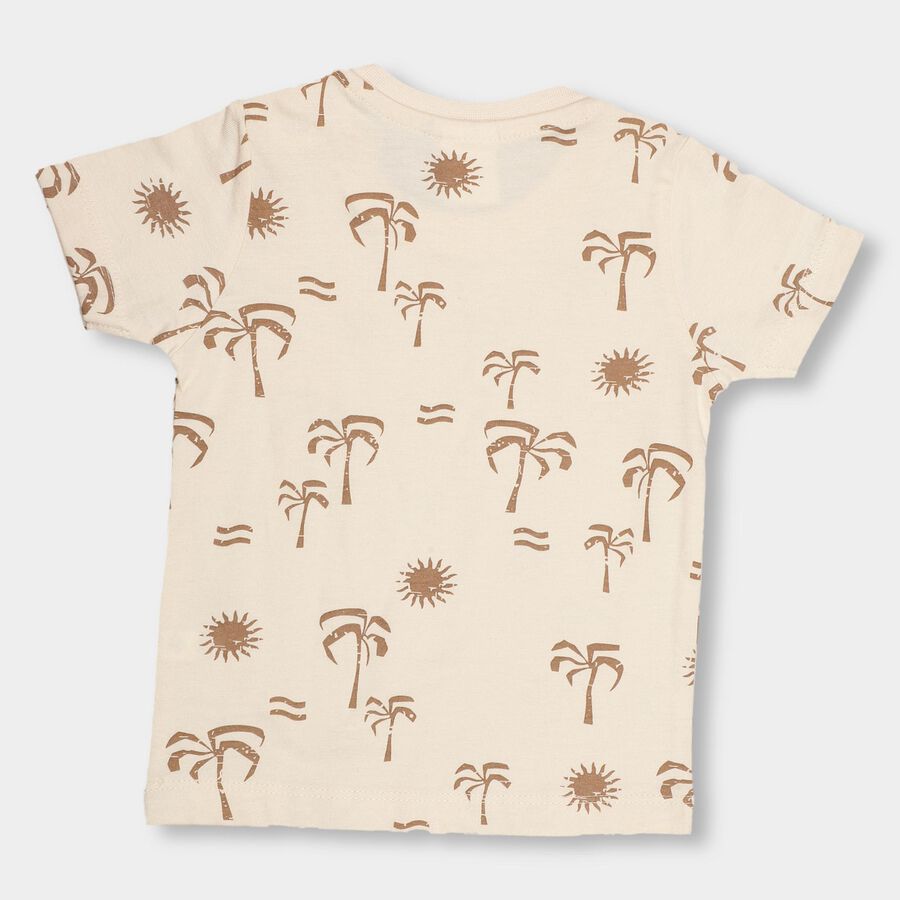 Infant Beige and Brown Cotton Round Neck T-Shirt, भूरा, large image number null