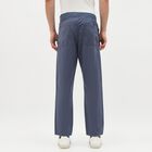 Men's Muted Steel Blue Slim Fit Elastic Waist Casual Trousers, Mid Blue, small