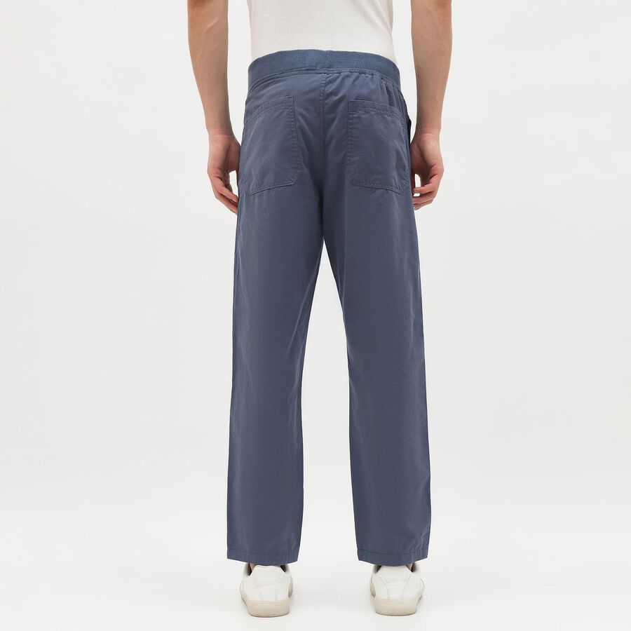 Men's Muted Steel Blue Slim Fit Elastic Waist Casual Trousers, Mid Blue, large