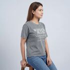 Women's Light Grey Round Neck Casual T-Shirt, हल्का ग्रे, small