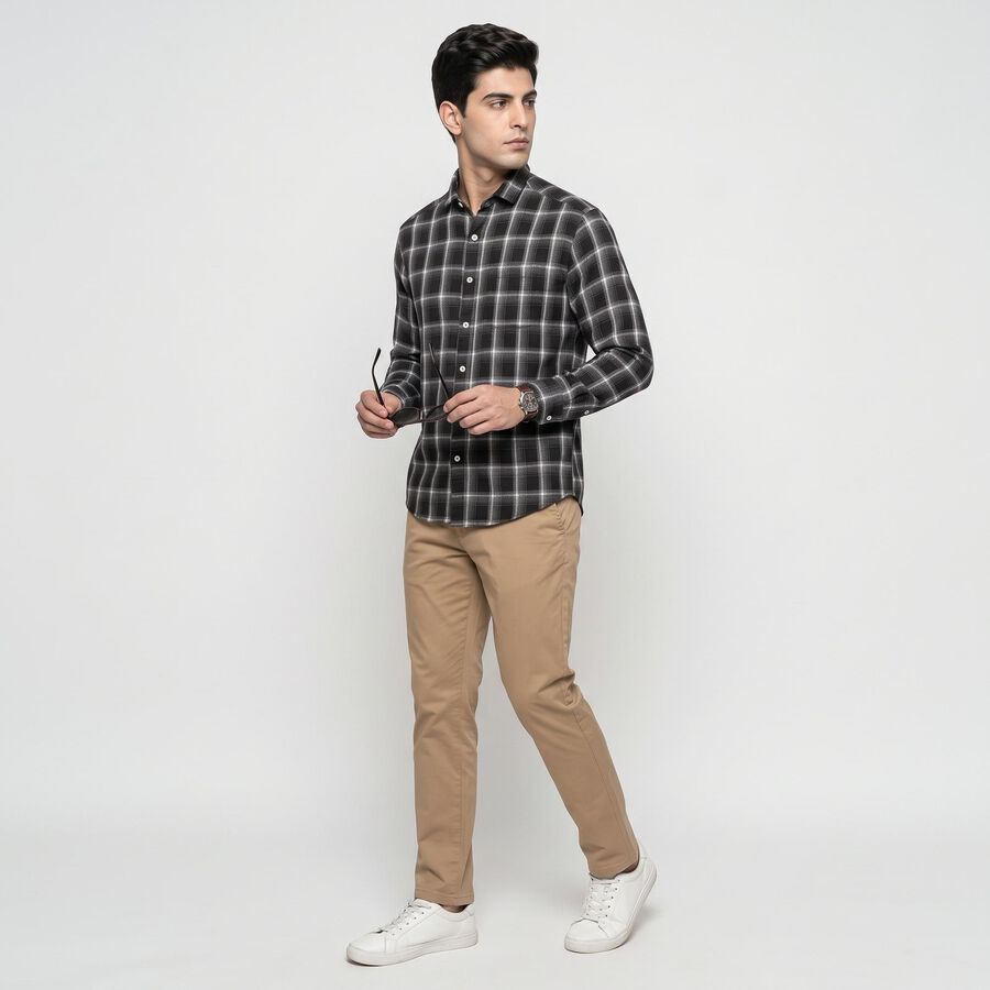 Men's Black Cotton Checked Casual Shirt, Black, large