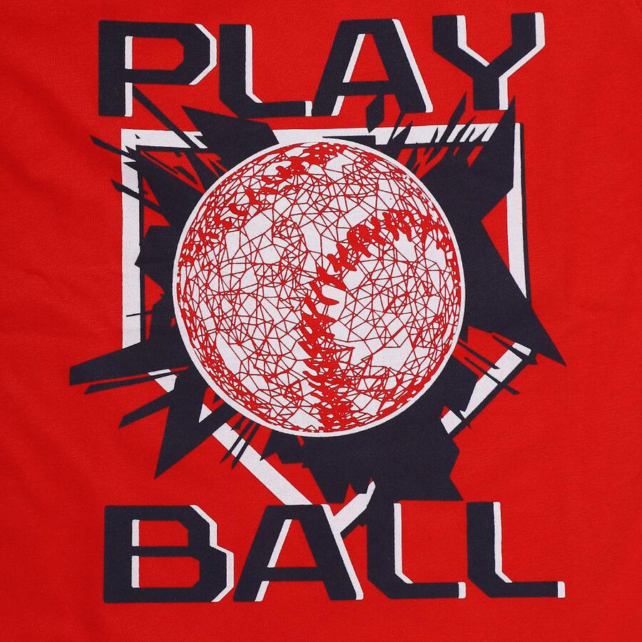 Boys Red Round Neck Printed Baba Suit, Red, large