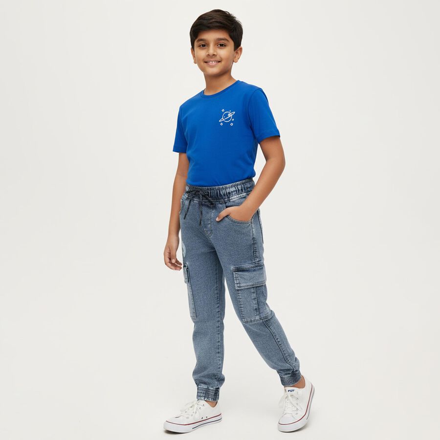 Boys' Stonewashed Blue Cargo Fit Jogger Jeans, हल्का नीला, large image number null