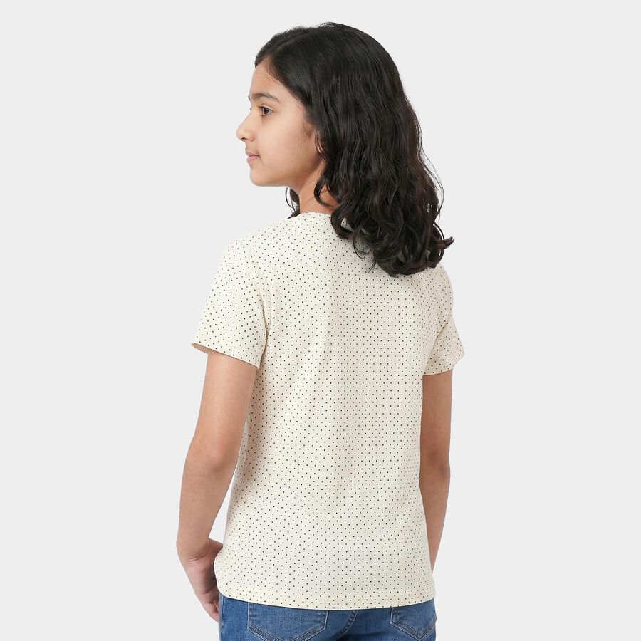 Girls White Round Neck Regular T-Shirt, सफ़ेद, large