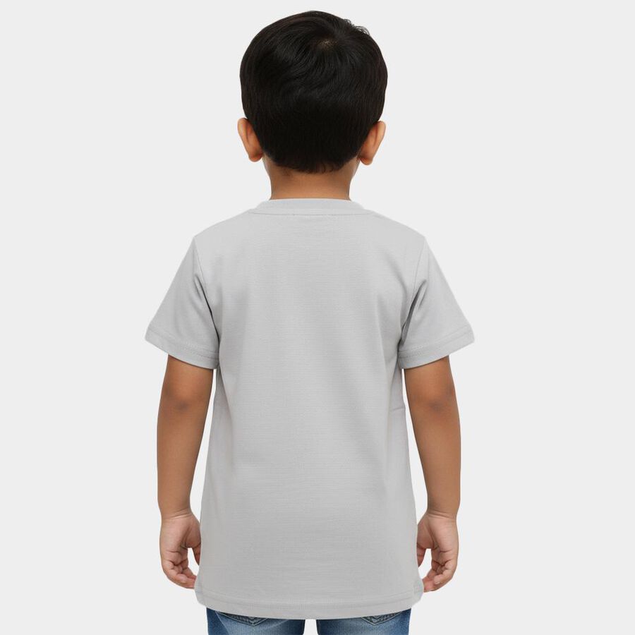 Boys Light Grey Cotton Crew Neck Casual T-Shirt, Light Grey, large