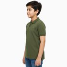 Boys Muted Olive Green Round Neck Casual Half Sleeve T-Shirt, Olive, small