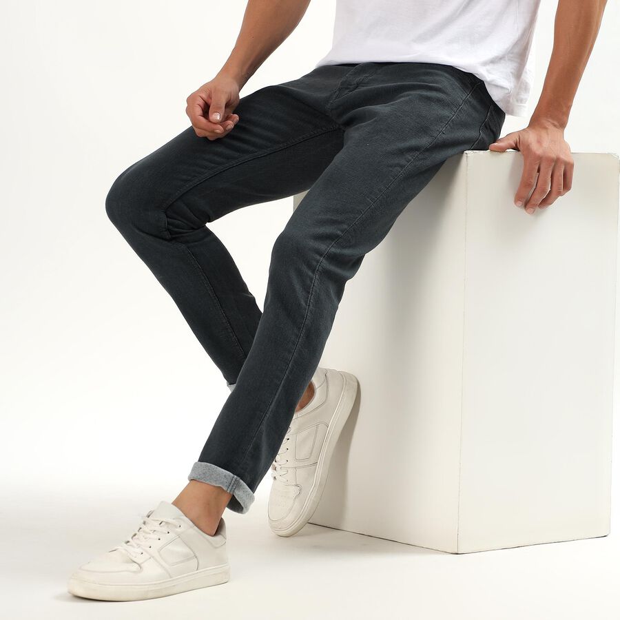 Men's Dark Blue Skinny Fit Five-Pocket Jeans, Dark Green, large image number null