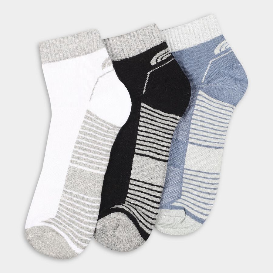 Men's Ankle-Length Striped Cotton Blend Socks, Mid Blue, large image number null