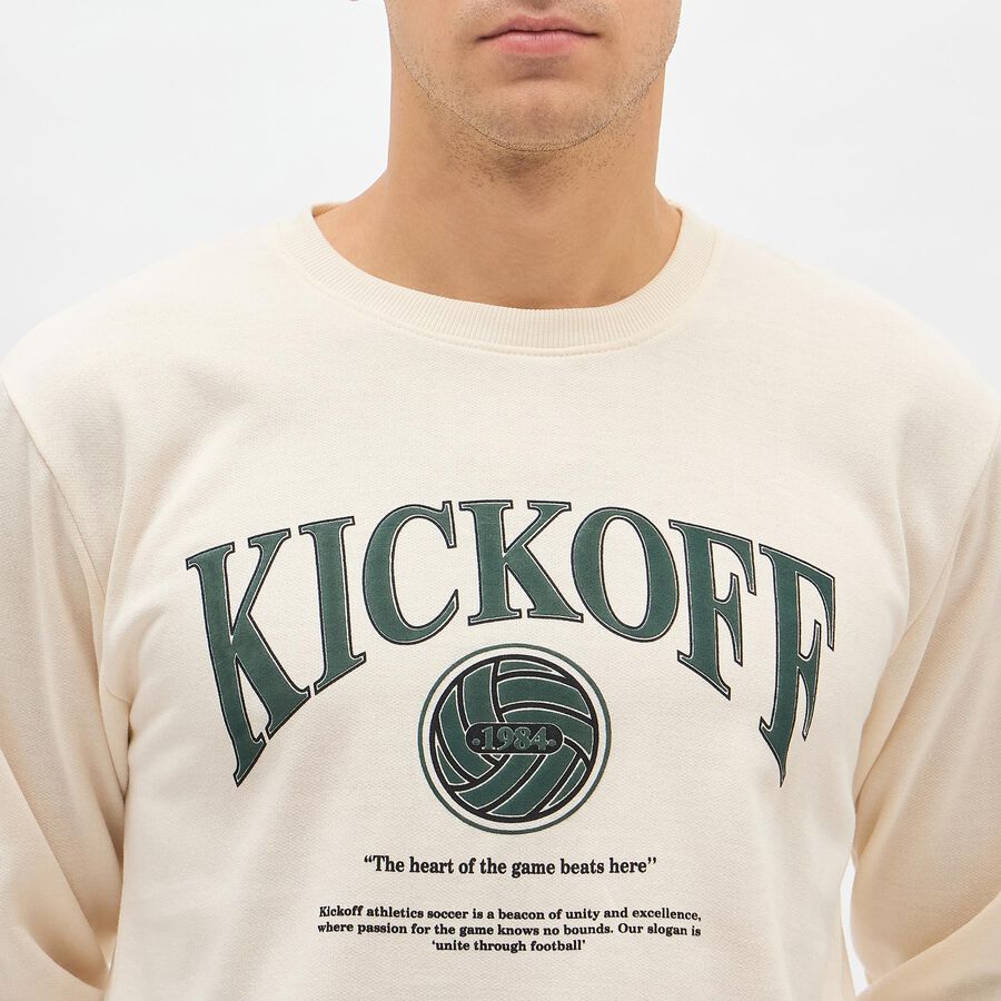 Men's Off-White Crew Neck Casual Sweatshirt, Off White, large image number null