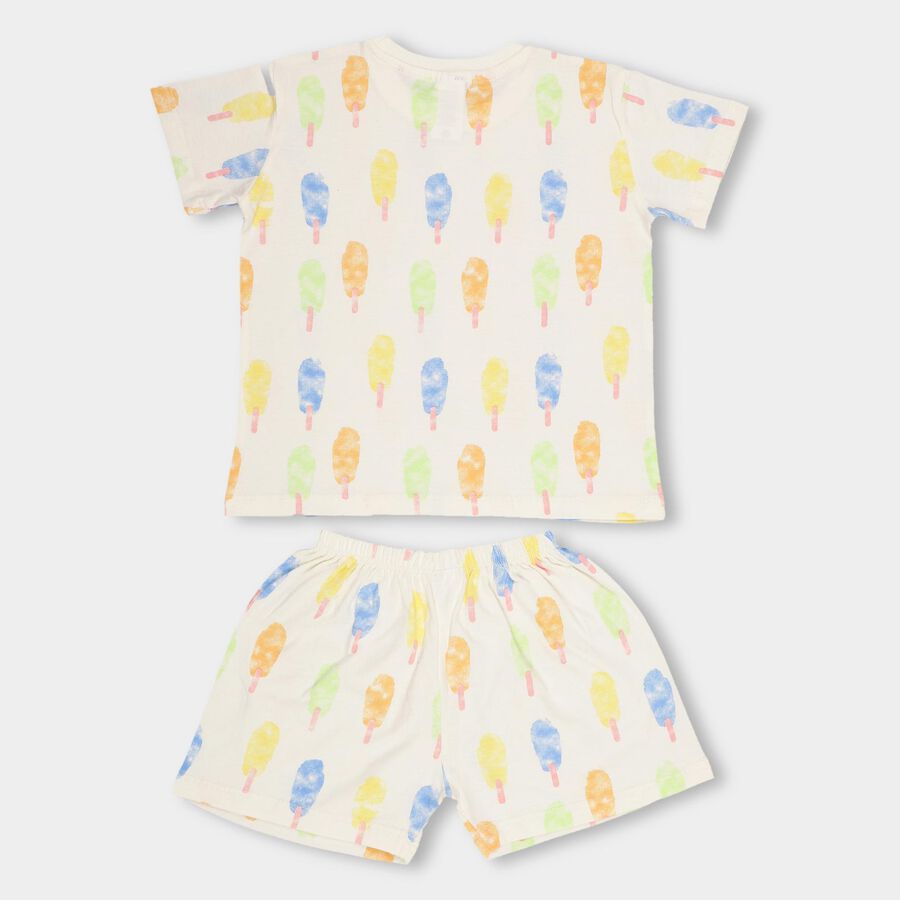 Boys Soft Eggshell White Cotton Round Neck Printed Night Suit, ऑफ व्हाइट, large image number null