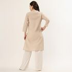 Women's Beige 100% Cotton Notch Neck Printed Straight Kurta, Beige, small