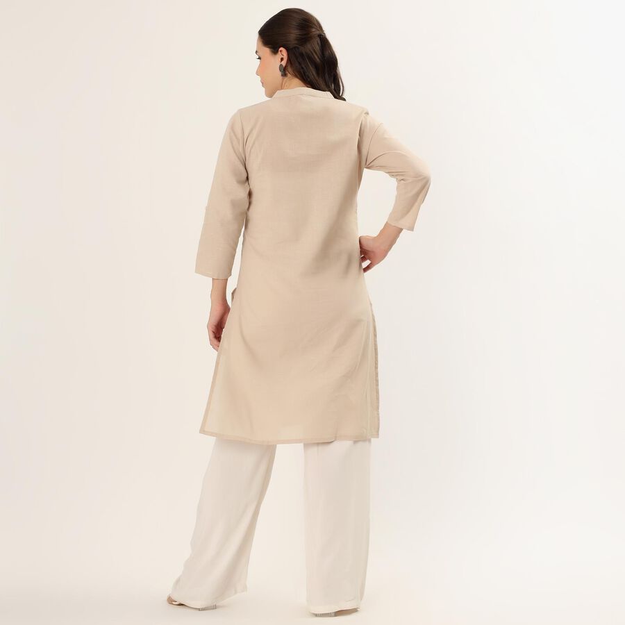 Women's Beige 100% Cotton Notch Neck Printed Straight Kurta, Beige, large