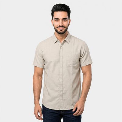 Men's Grey Spread Collar Regular Fit Shirt