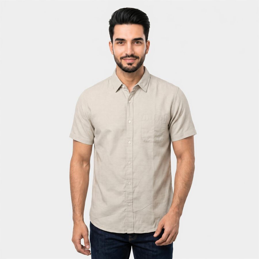 Men's Grey Spread Collar Regular Fit Shirt, Light Grey, large