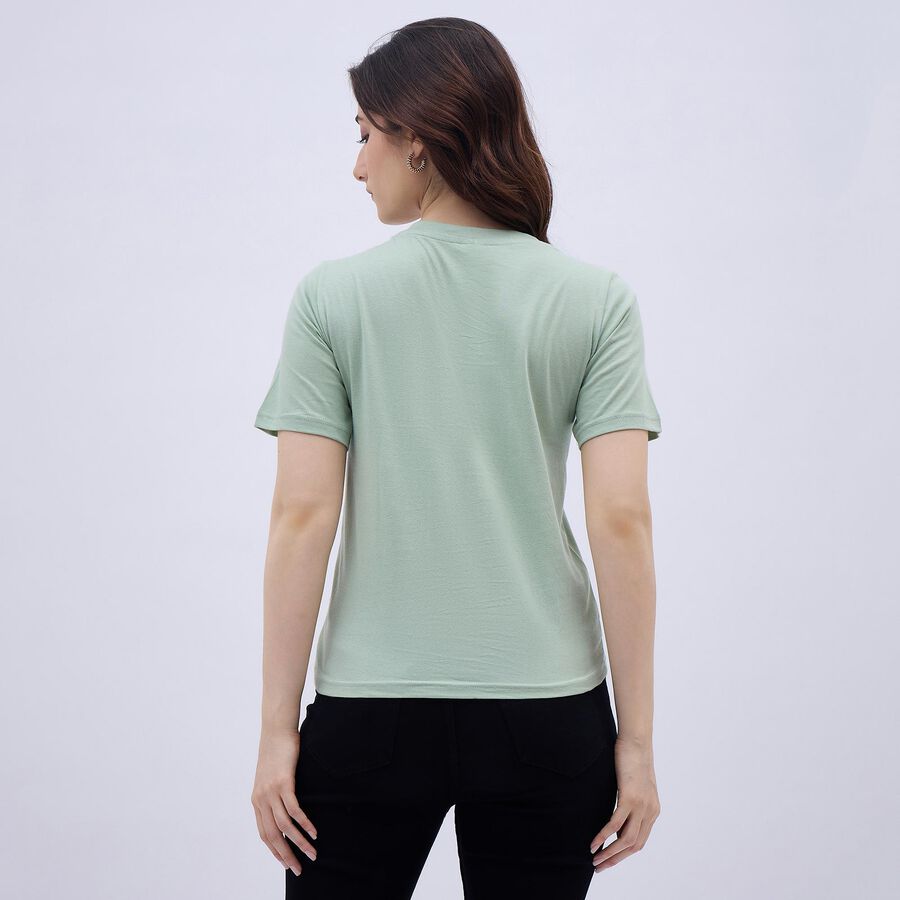 Women's Light Sage Green Cotton Round Neck Graphic T-Shirt, Light Green, large