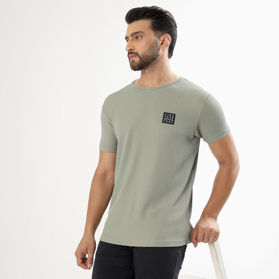 Men's Light Sage Green Crew Neck Casual T-Shirt, हल्का हरा, large