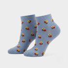 Women's Light Blue Regular Fit Floral Print Pack of 1 Socks, मध्यम नीला, small