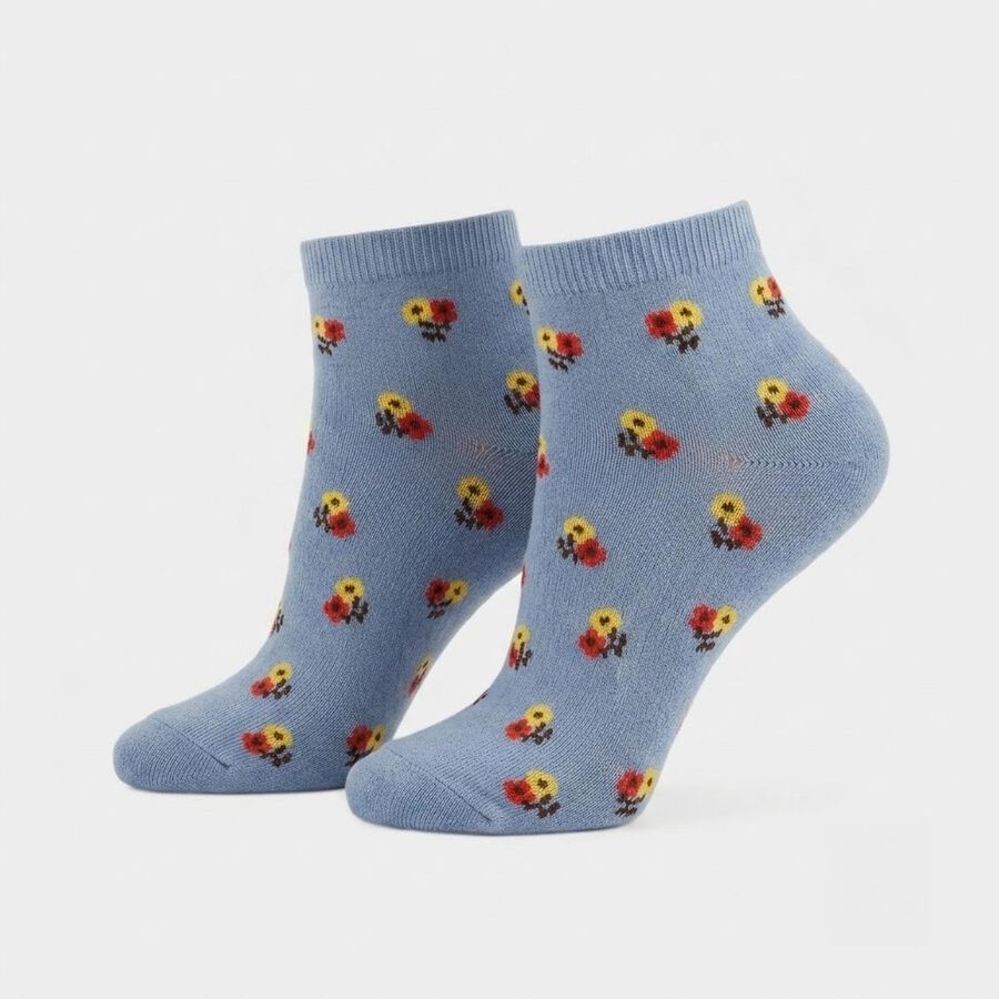 Women's Light Blue Regular Fit Floral Print Pack of 1 Socks, मध्यम नीला, large