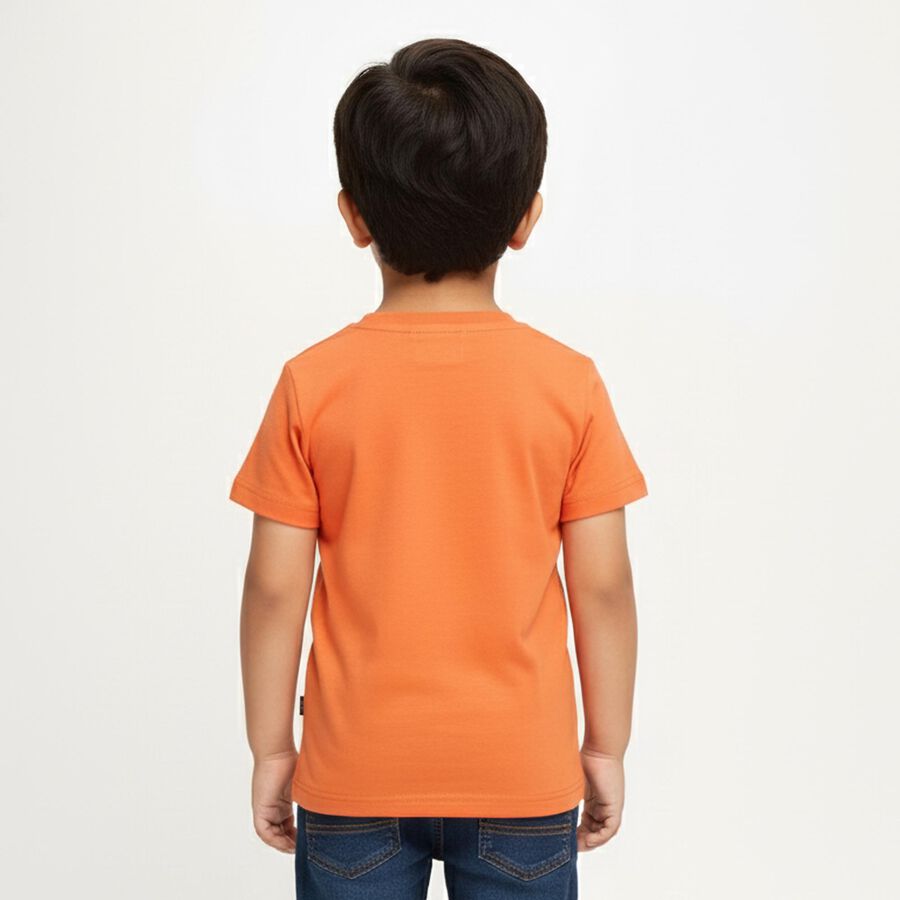 Boys Vibrant Orange Cotton Round Neck Casual Half Sleeve T-Shirt, Rust, large image number null