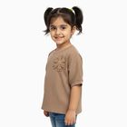 Girls' Muted Earthy Brown Crew Neck Romantic T-Shirt, Brown, small