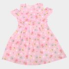 Girls Pink Fit and Flare Floral Printed Cold Shoulder Frock, गुलाबी, small
