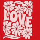 Girls' Red Cotton Blend Round Neck Casual Printed T-Shirt, Red, small