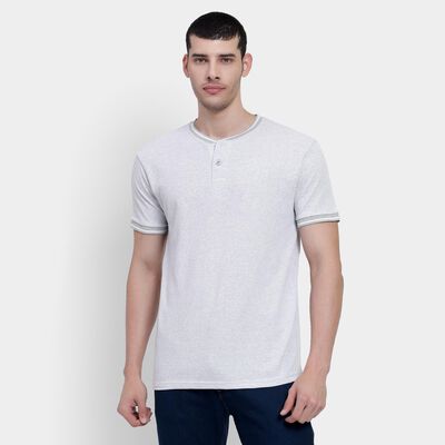 Men's Light Grey Henley Neck T-Shirt