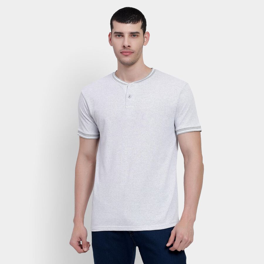 Men's Light Grey Henley Neck T-Shirt, Light Grey, large image number null