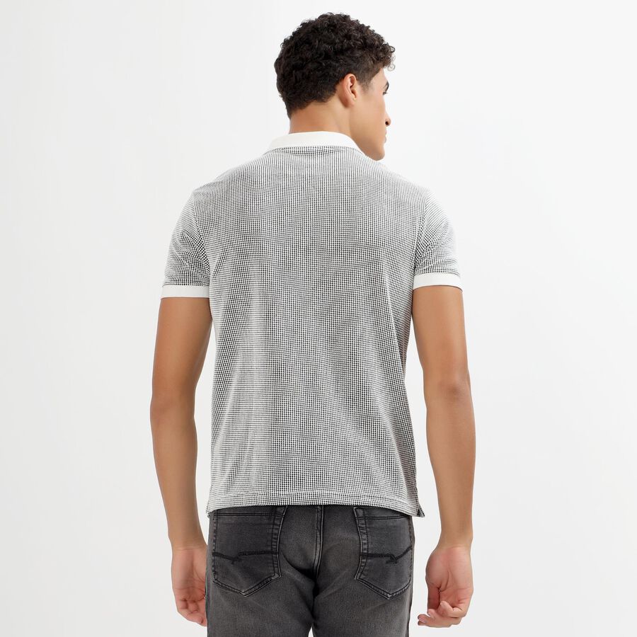 Men's Black Polo Neck Checkered T-Shirt&nbsp;, Black, large