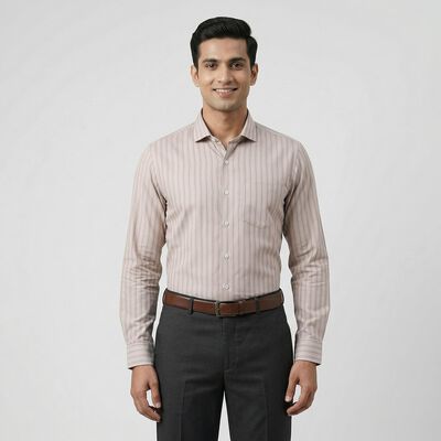 Men's Beige Spread Collar Classic Formal Shirt