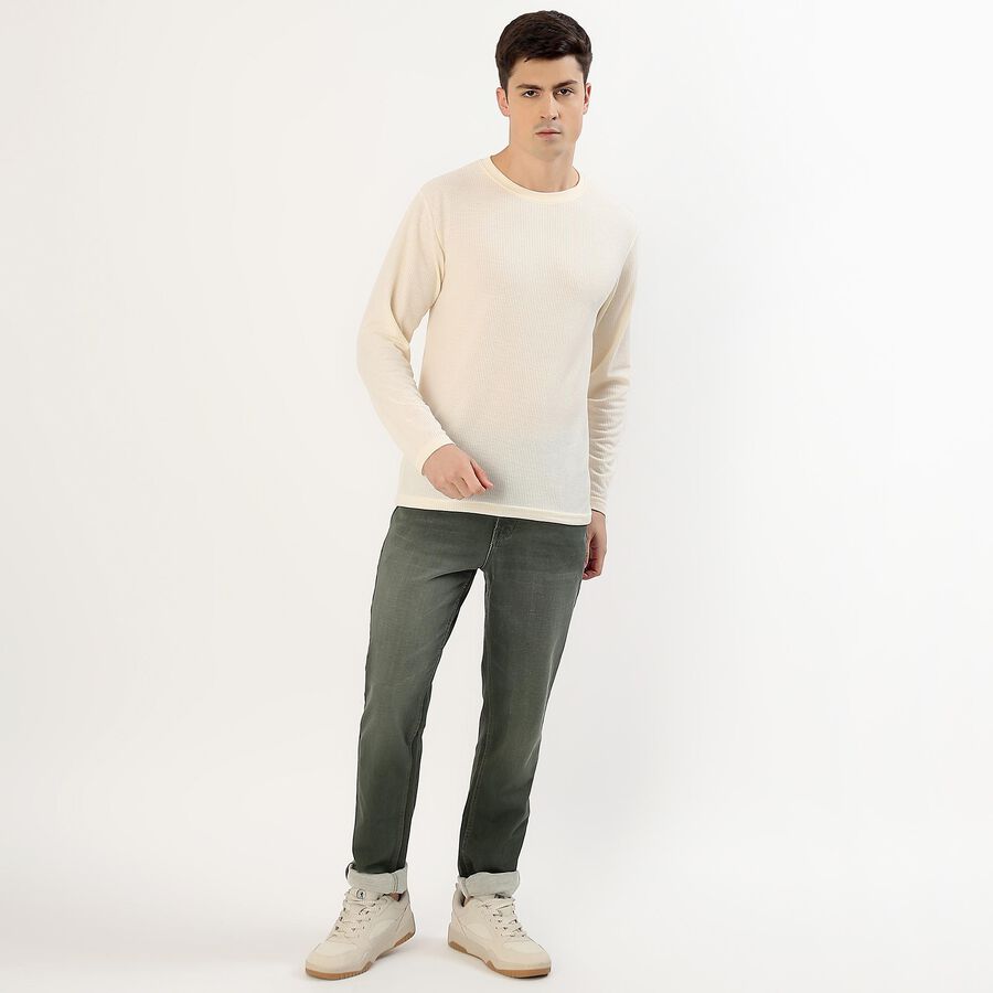 Men's Light Cream Round Neck Casual T-Shirt, एक्रू मिश्रित, large image number null