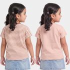 Girls Pink Cotton Round Neck Regular T-Shirt, गुलाबी, small