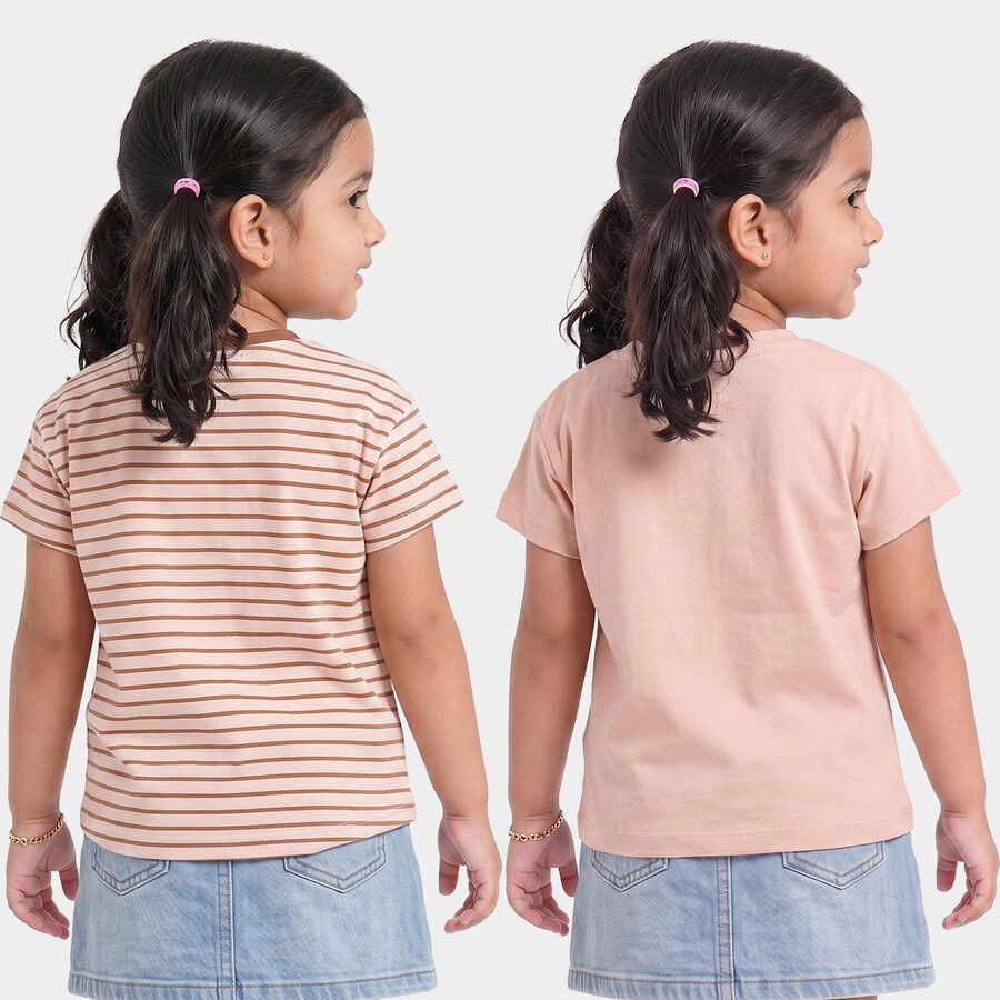 Girls Pink Cotton Round Neck Regular T-Shirt, गुलाबी, large