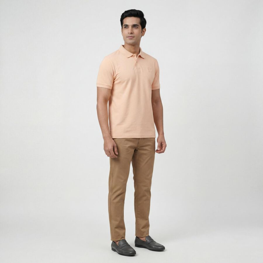 Men's Pink Cotton Collared Neck Casual T-Shirt, Light Pink, large