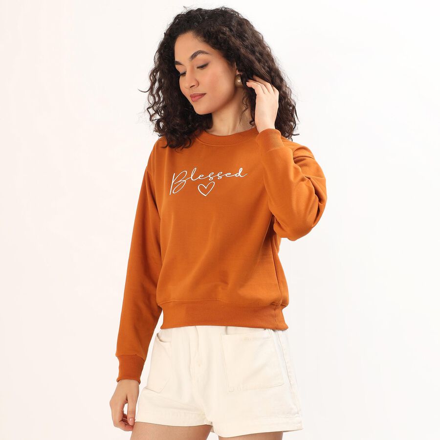 Women's Rust Orange Crew Neck Casual Sweatshirt, Mustard, large image number null