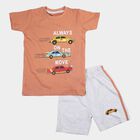 Boys Rust Cotton Round Neck Graphic Printed Baba Suit, रस्ट, small