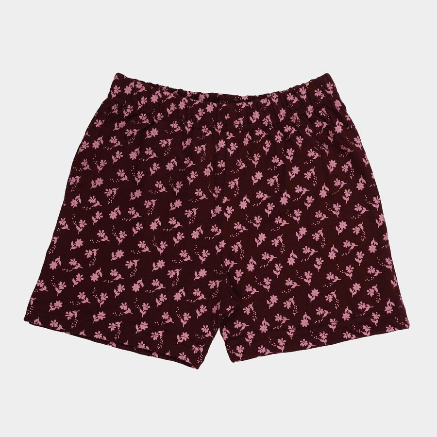 Girls' Wine Floral Elastic Waist Shorts, Wine, large
